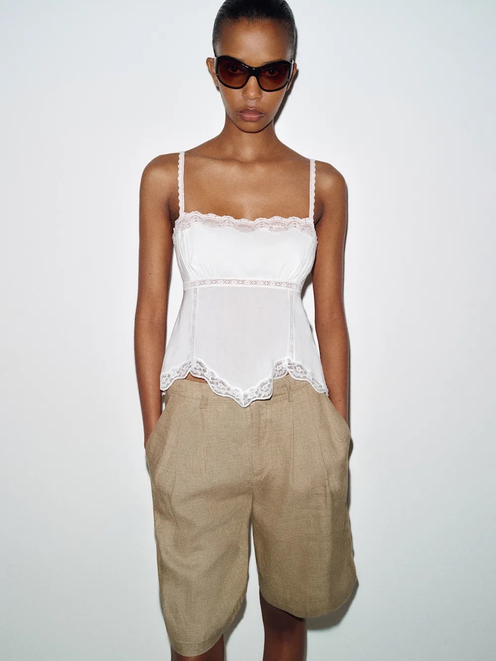 Reformation White Lace-Trim Crop Cami Top - Picture 2 of 15